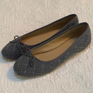 Talbots Penelope Charcoal Gray Quilted Ballet Flats Sz 7.5 Gold Studs Loafers